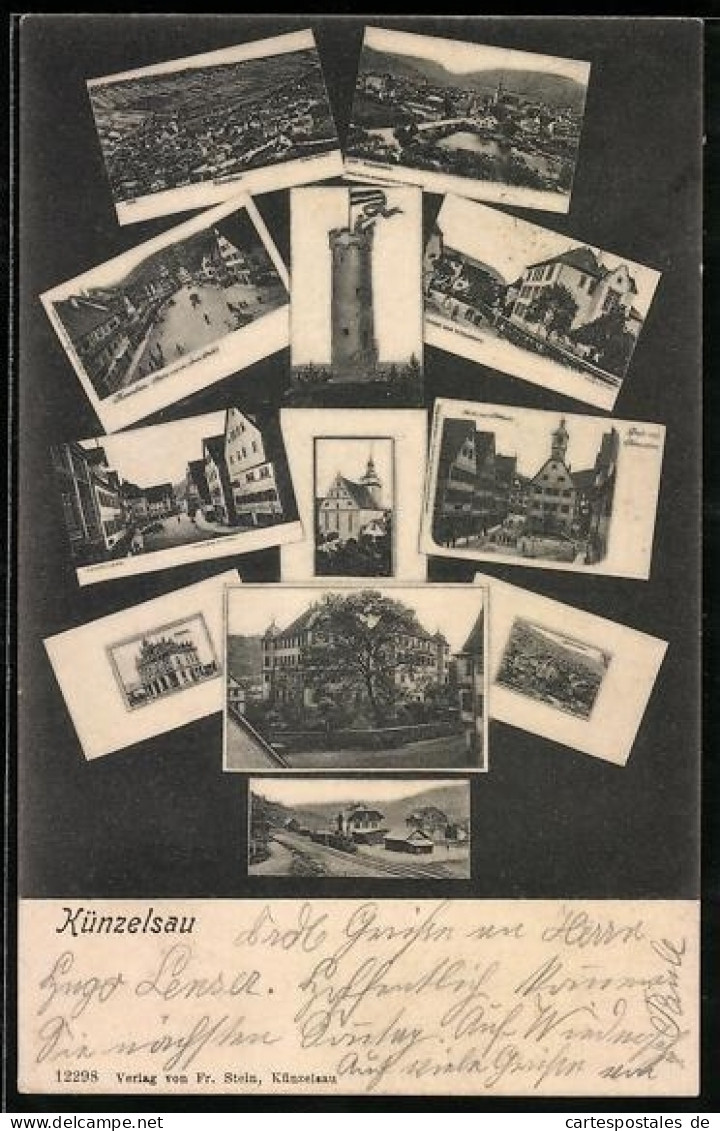 AK Künzelsau, Rathaus, Bahnhof, Postamt, Obere Stadt