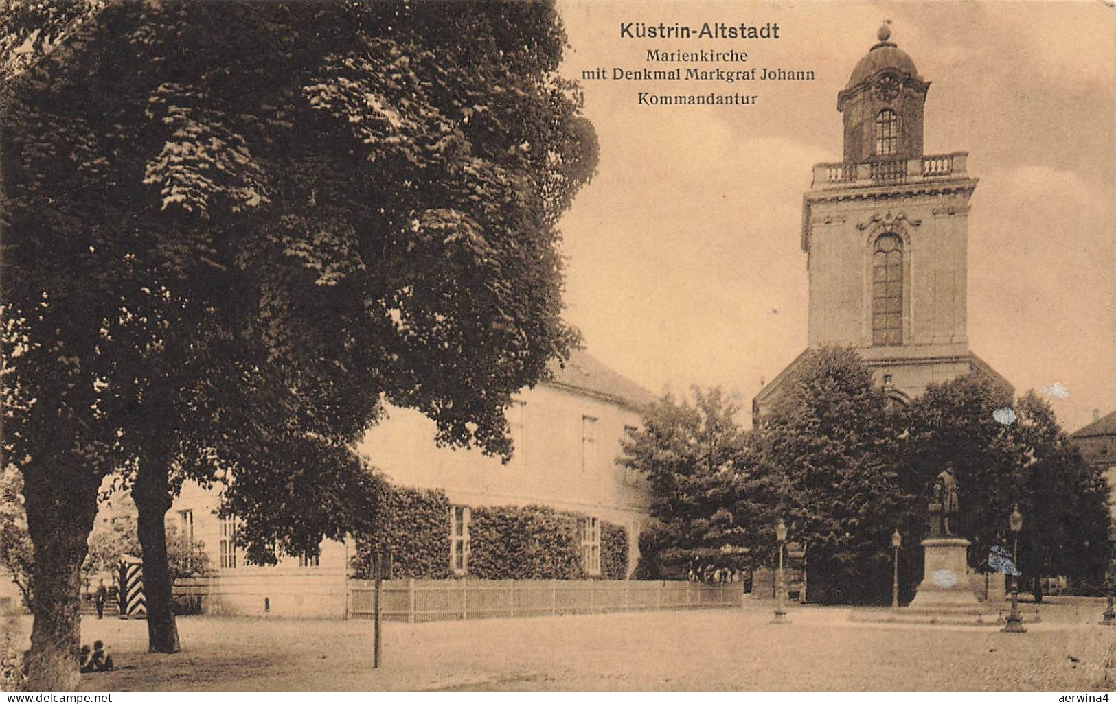 AK Küstrin-Altstadt Marienkirche Denkmal Marktgraf Johann Neumark Postkarte