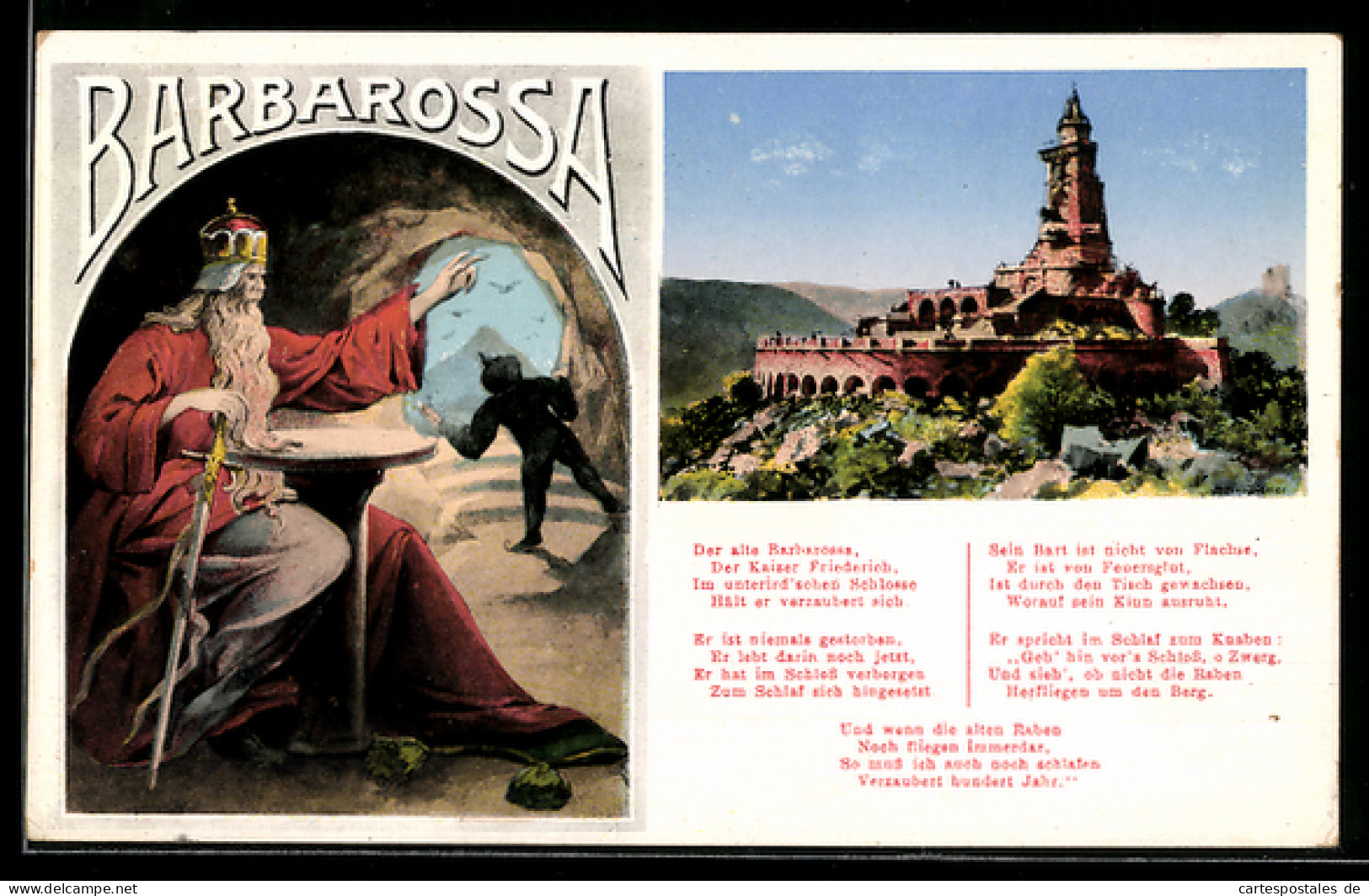 AK Kyffhäuser, Kyffhäuser-Denkmal, Barbarossa, Gedicht