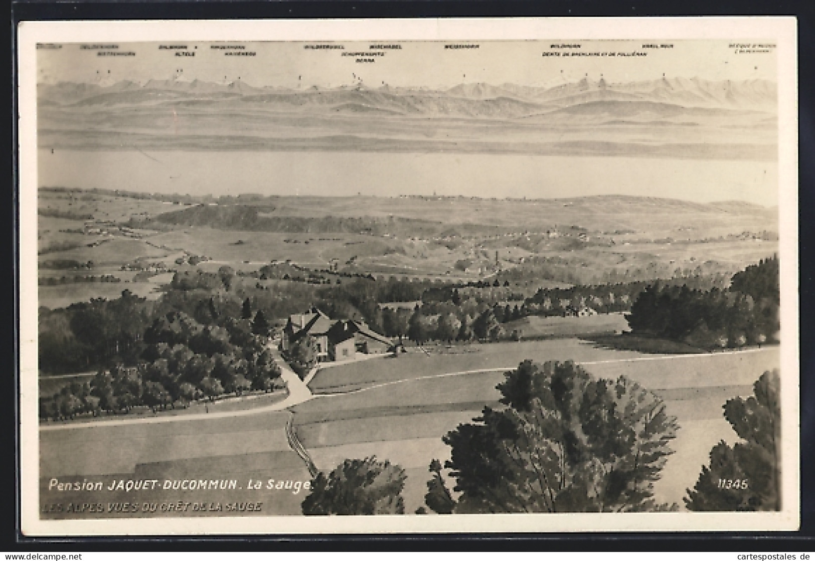 AK La Sauge, Pension Jaquet-Ducommun, Alpes vue du Cret de La Sauge