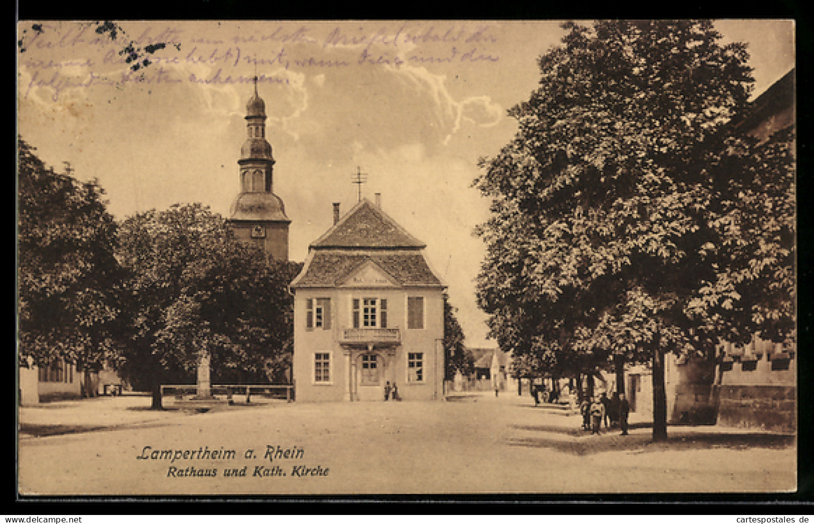 AK Lampertheim a. Rhein, Rathaus und Kath. Kirche