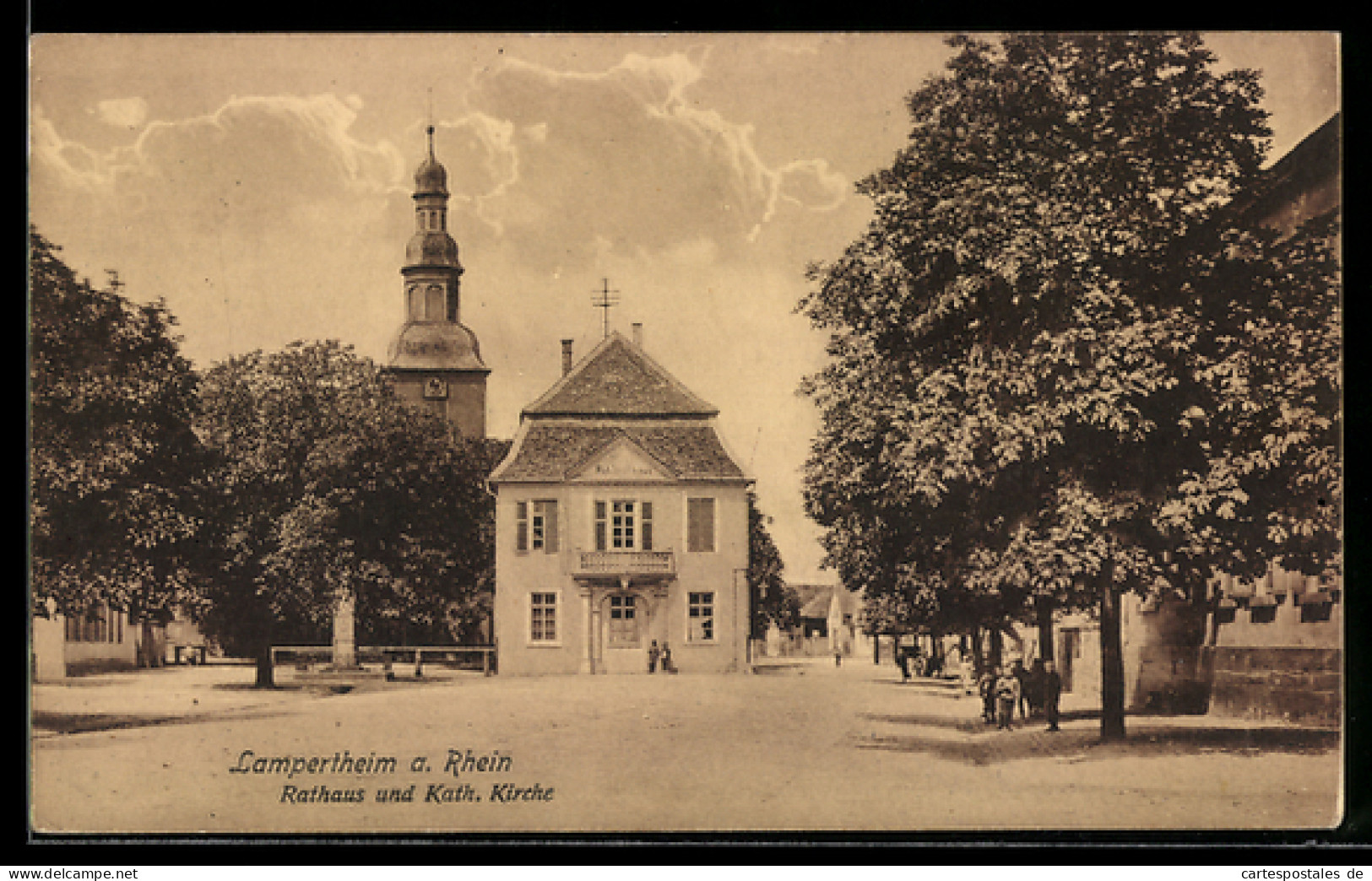 AK Lampertheim a. Rhein, Rathaus und Kath. Kirche