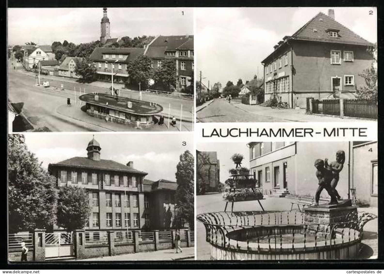 AK Lauchhammer-Mitte, Wilhelm-Pieck-Platz, Postamt, Polytechnische Oberschule, Brunnen an der Kleinleipischer Strasse