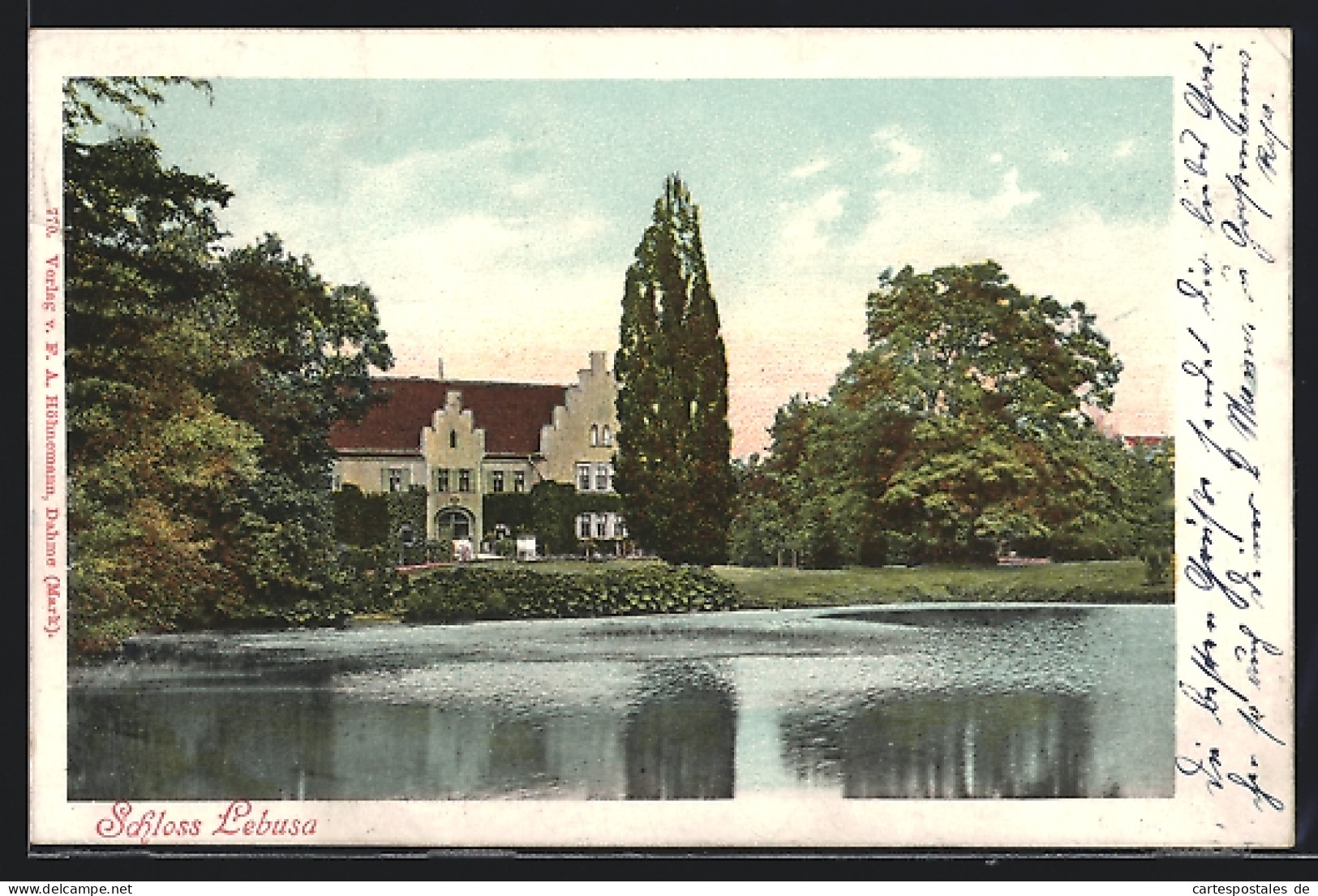 AK Lebusa, Blick auf Schloss vom Teich aus