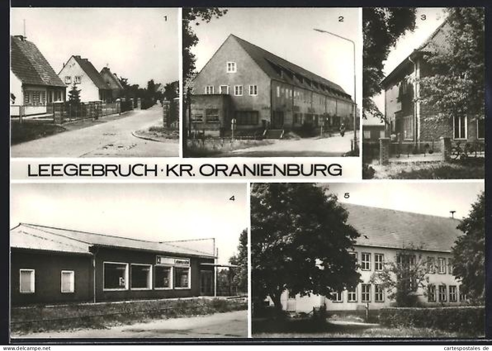 AK Leegebruch /Oranienburg, Karl-Marx-Strasse, Eichenallee, Volkshaus, Konsum-Kaufhalle, Oberschule