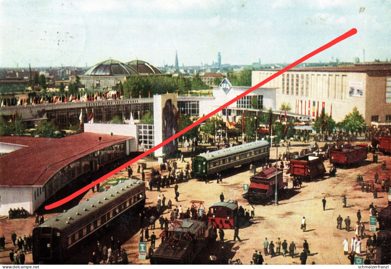AK Leipzig Alte Technische Messe Messegelände LOWA Betriebe Schienenfahrzeuge Waggonbau Reichsbahn Eisenbahn Wildau DDR