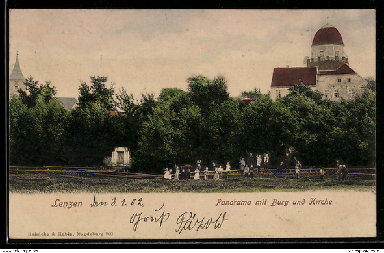 AK Lenzen, Panorama mit Burg und Kirche