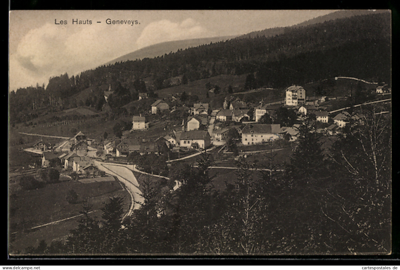 AK Les Hauts-Geneveys, Panorama mit Strassenpartie