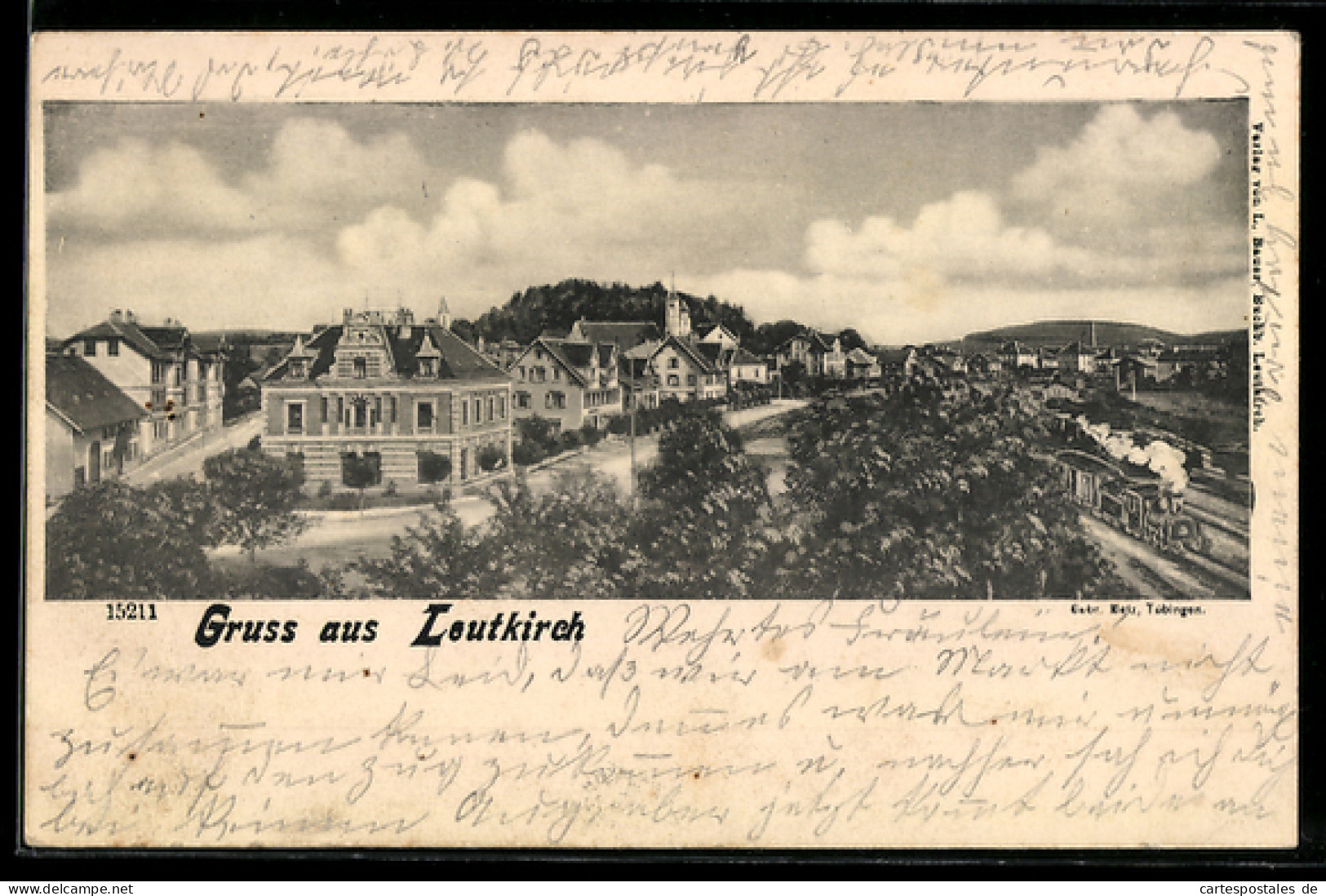 AK Leutkirch, Ortsansicht mit Eisenbahn