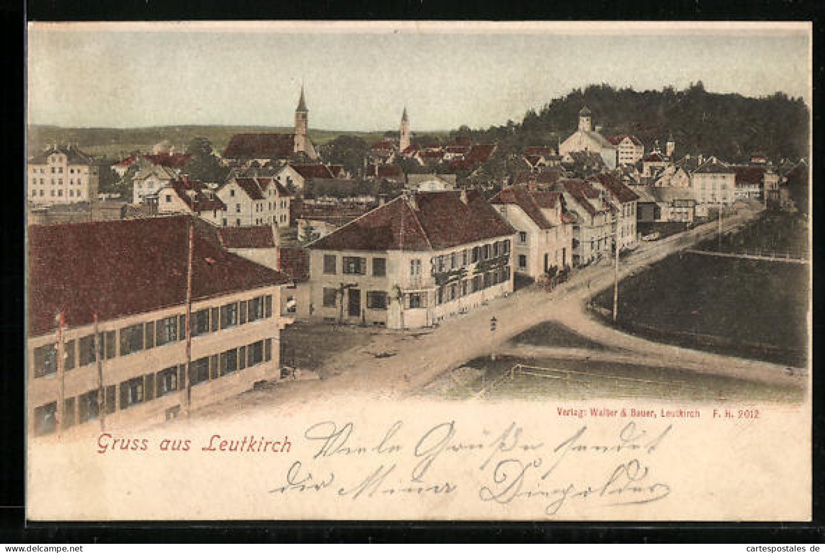 AK Leutkirch, Teilansicht mit Strassenpartie