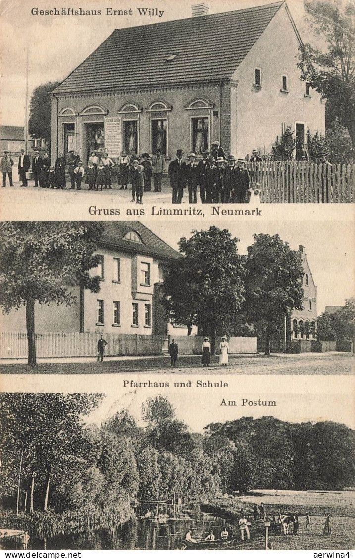 AK Limmritz Geschäftshaus Ernst Willy Pfarrhaus Schule Neumark Postkarte