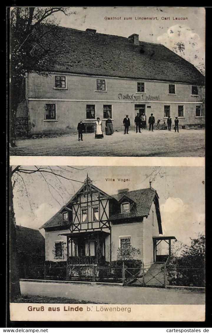 AK Linde bei Löwenberg, Gasthof zum Lindenwirt, Villa Vogel