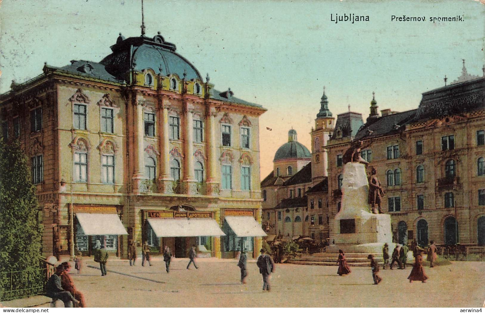 AK Ljubljana Prešerenplatz Prešeren Denkmal gelaufen Slowenien Postkarte