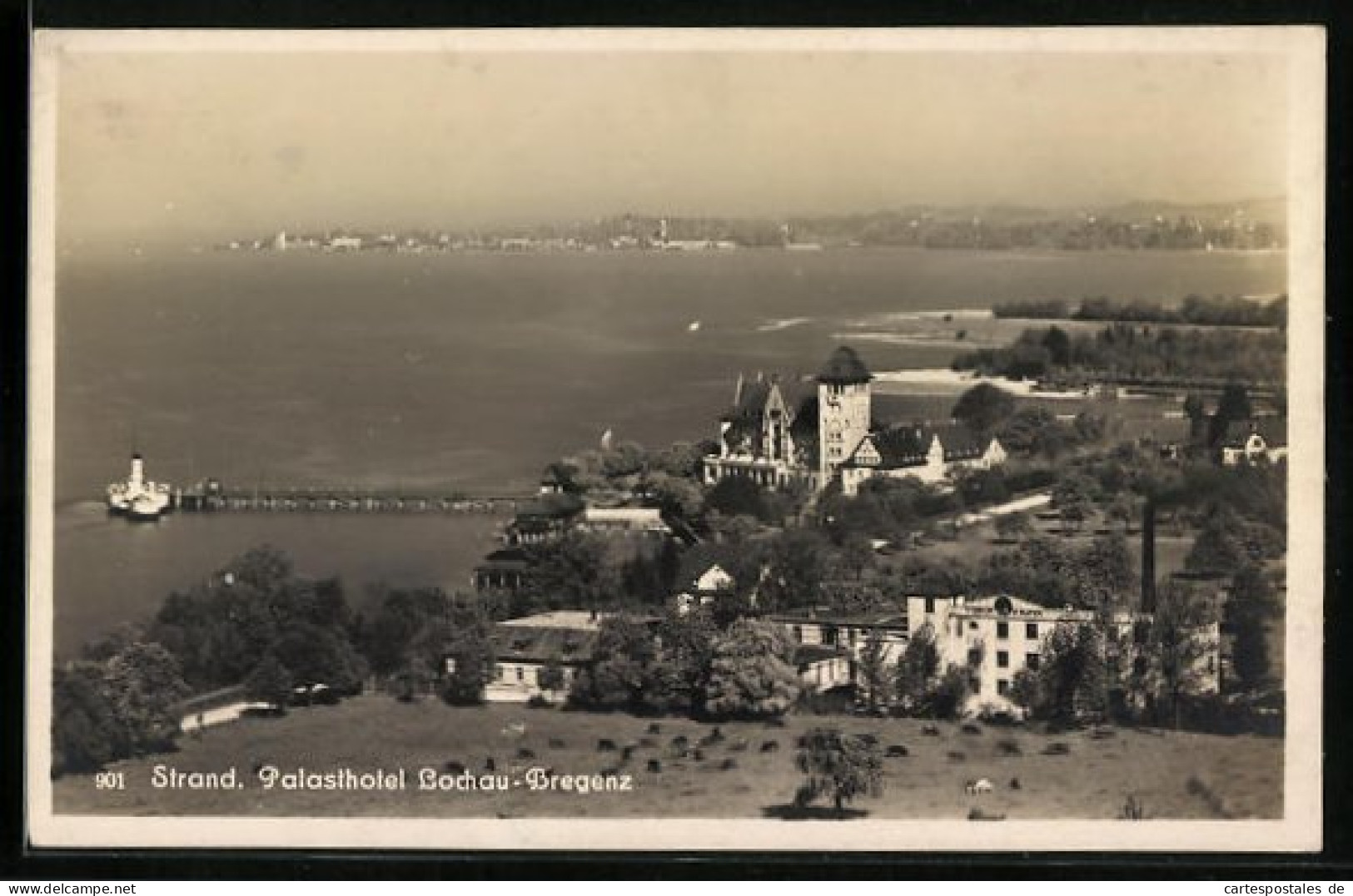 AK Lochau, Palasthotel Lochau, Strand, Blick nach Bregenz