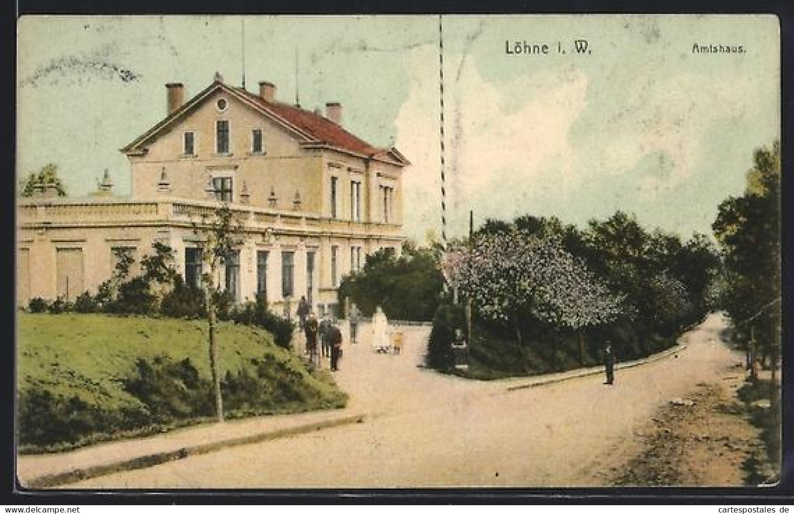 AK Löhne i. W., Amtshaus mit Strassenpartie