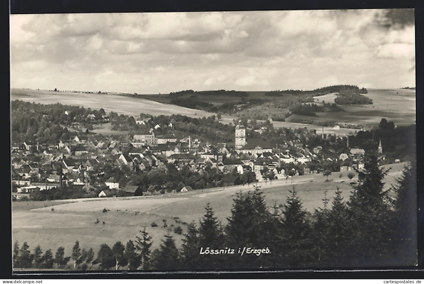 AK Lössnitz i. Erzgeb., Teilansicht mit Rathaus