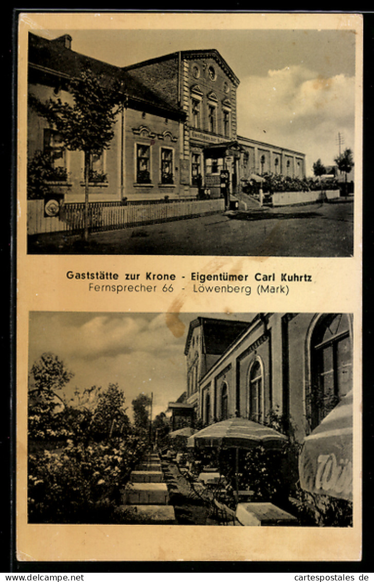 AK Löwenberg /Mark, Gasthaus zur Krone, Terrasse