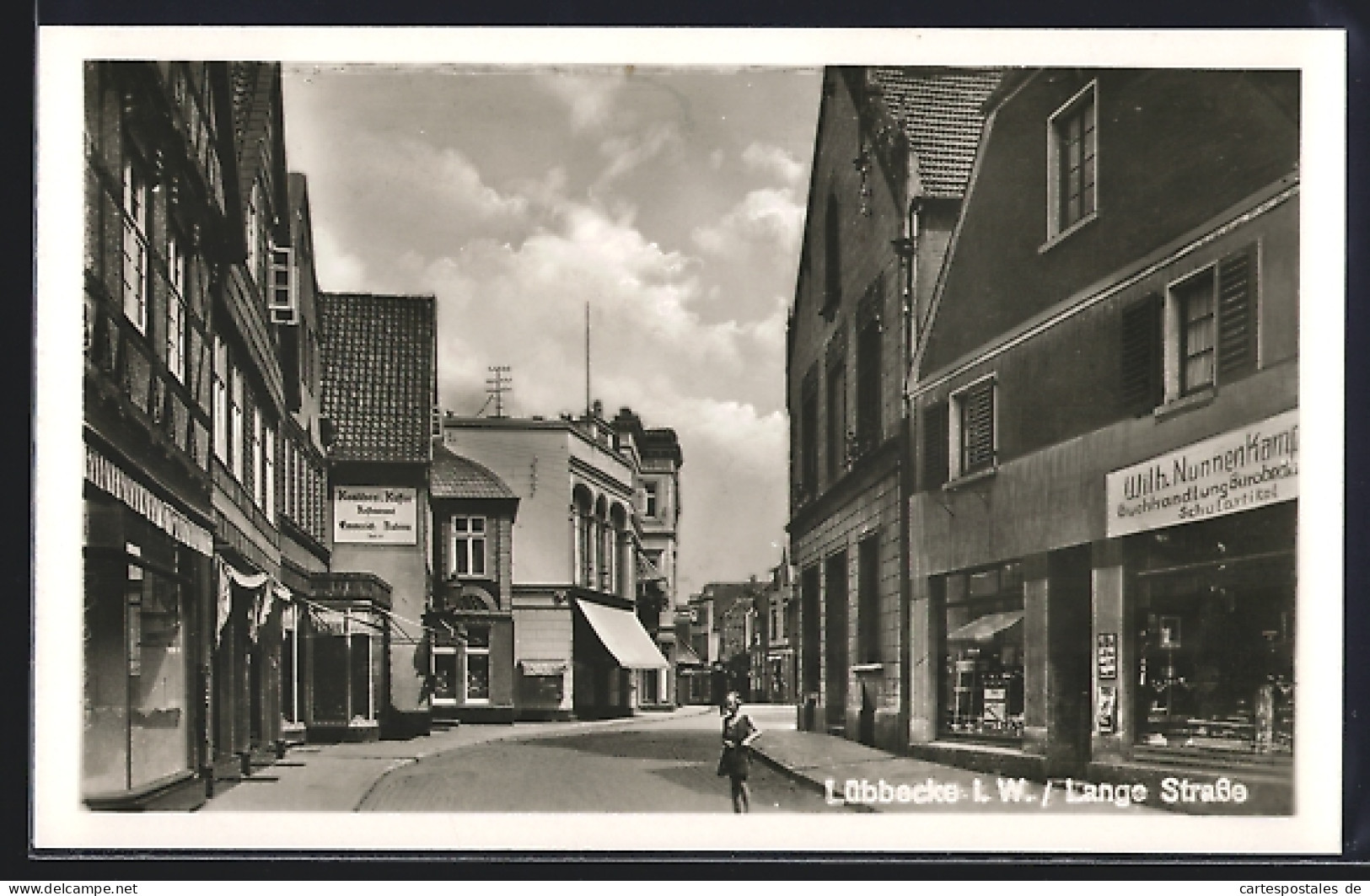 AK Lübbecke, Lange Strasse, Buchhandlung, Konditorei, Mädchen