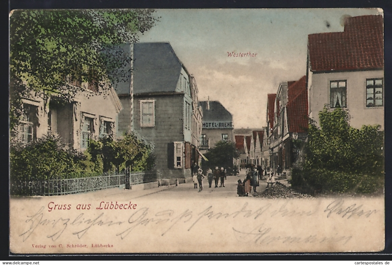 AK Lübbecke, Westertor mit Hotel-Ruehe