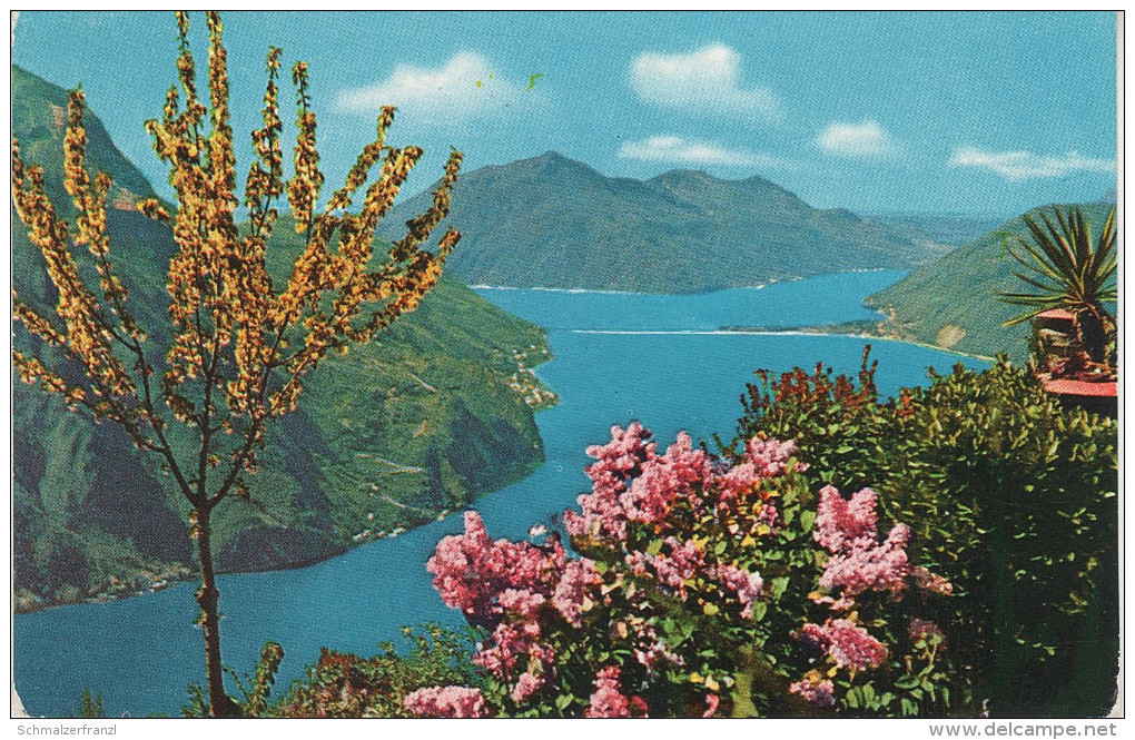 AK Lugano Ponte de Melide Pont Brücke Luganer See Luganersee Lago bei Salvatore Bissone Tessin Schweiz Suisse