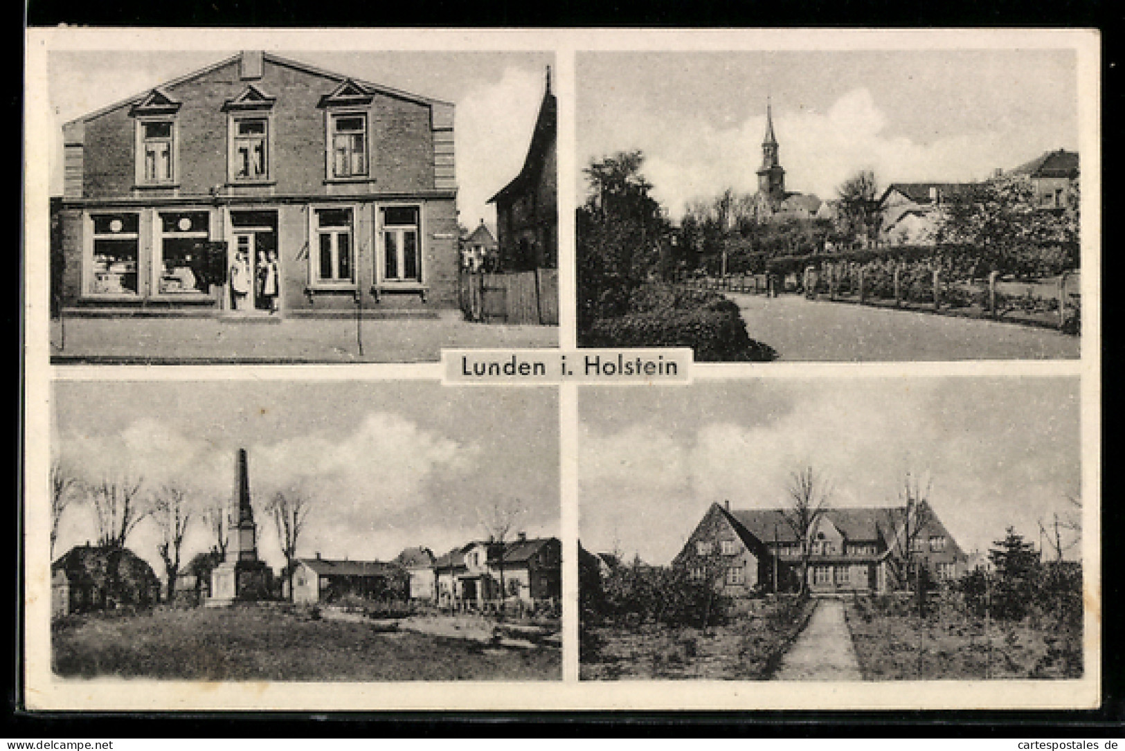 AK Lunden i. Holstein, Geschäft, Denkmal, Strassenpartie