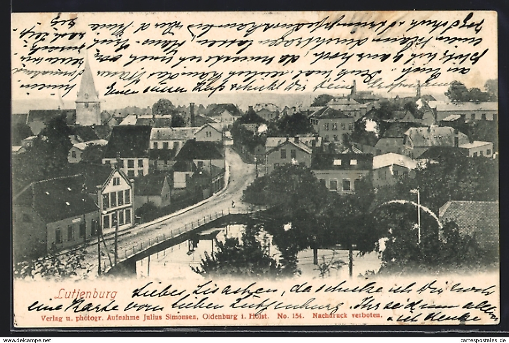 AK Lütjenburg, Teilansicht mit Kirche und Strassenpartie