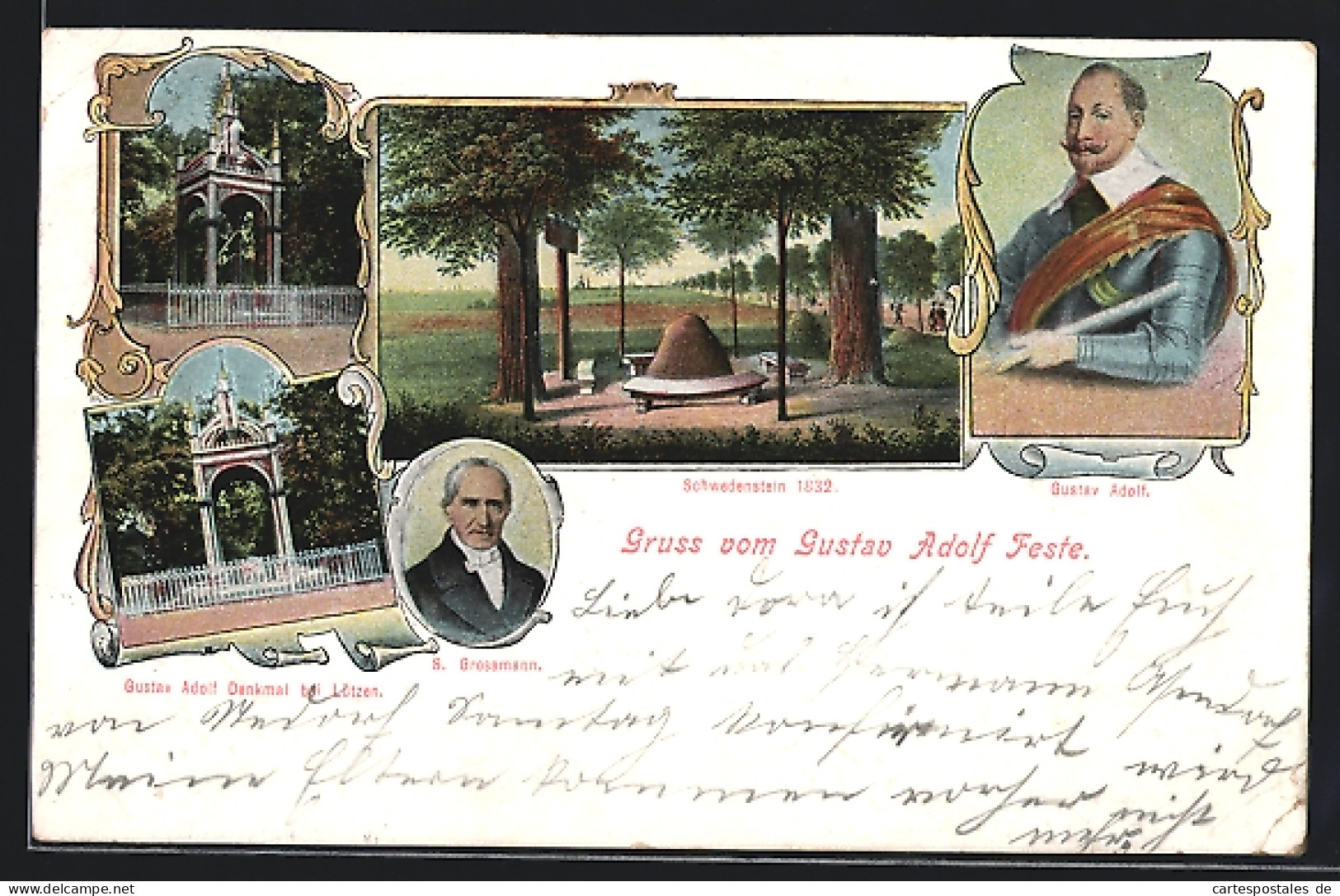 AK Lützen, Gustav Adolf Fest - Portrait, Denkmal, Schwedenstein