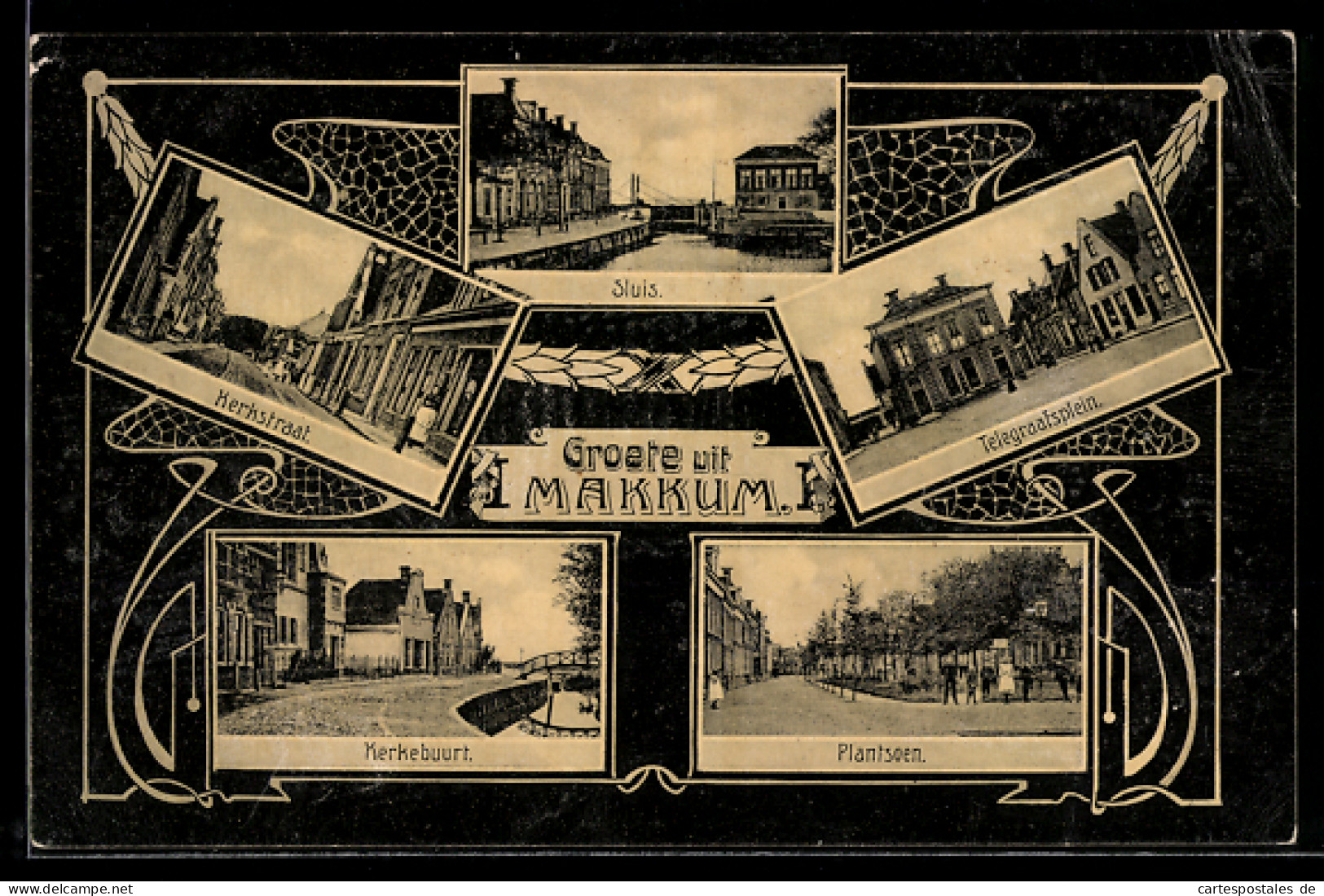 AK Makkum /F., Sluis, Kerkebuurt, Plantsoen