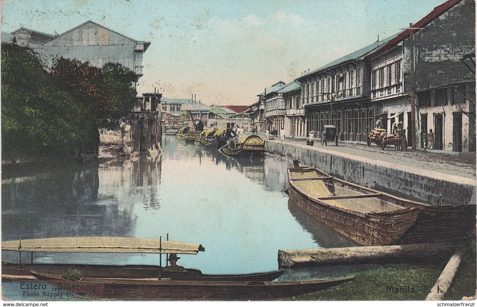 AK Manila Estero Sibacong Puerto Port Harbour Hafen Philippinen Philippines Filipinas Asie USA Stamp Timbre Briefmarke