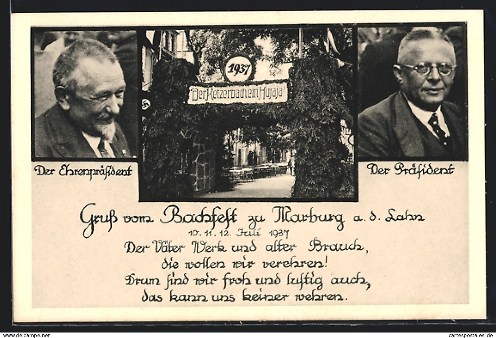 AK Marburg, Bachfest 1937, Porträts des Präsidenten und des Ehrenpräsidenten