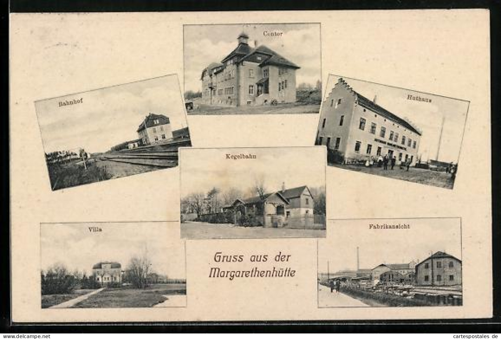 AK Margarethenhütte / Grossdubrau, Bahnhof, Contor, Huthaus, Villa, Fabrikansicht