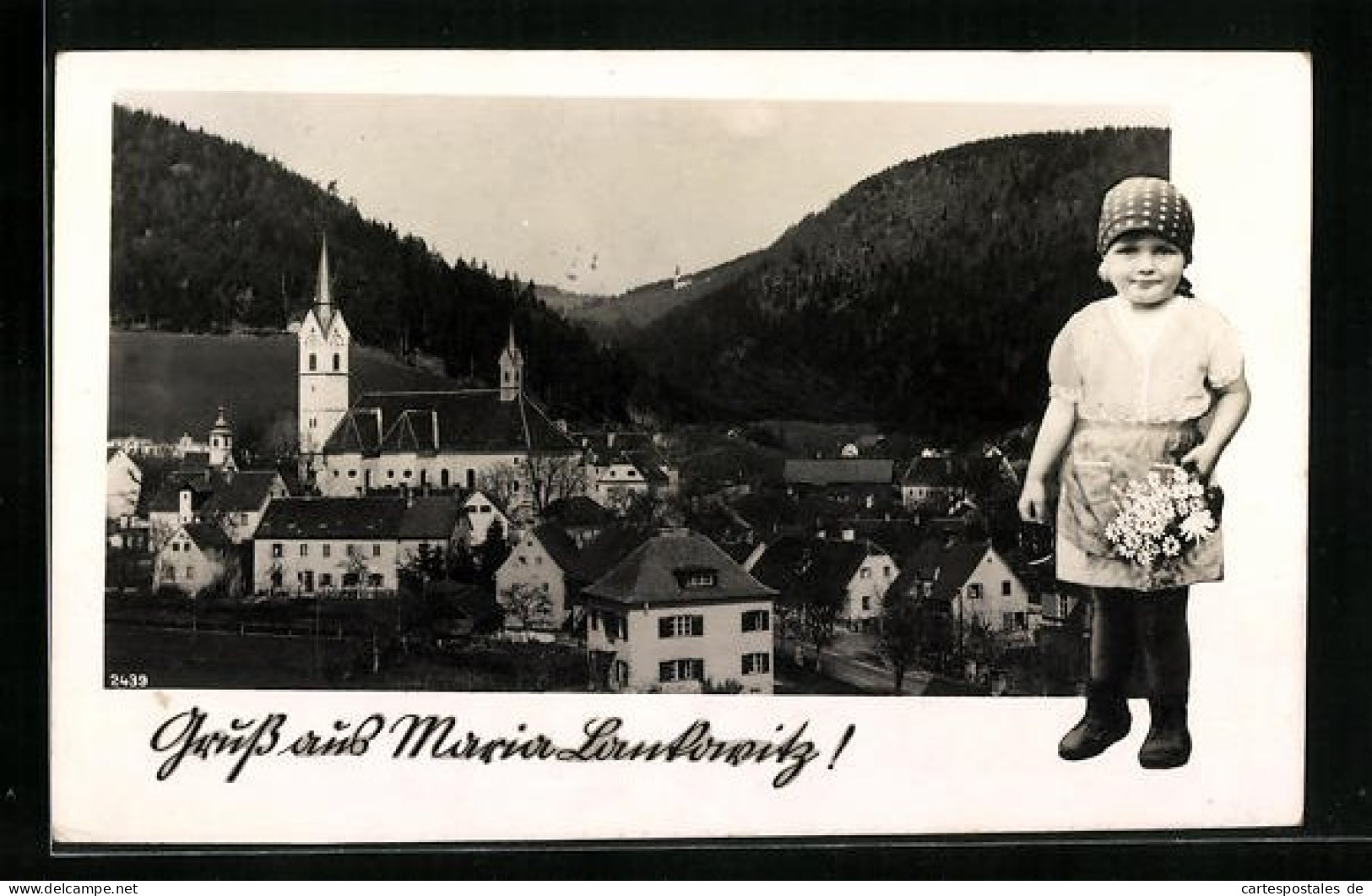 AK Maria Lankowitz, Ortsansicht und kleines Mädchen mit Blumenstrauss