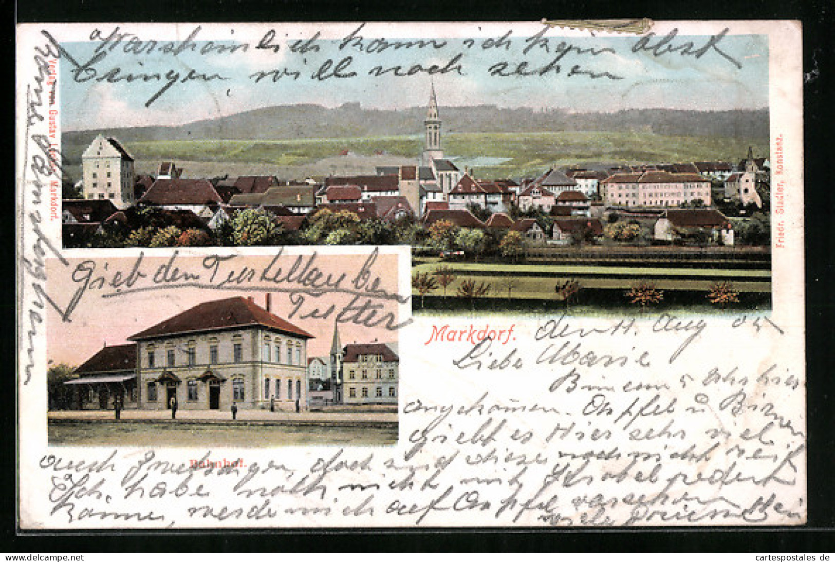AK Markdorf, Bahnhof & Ortspanorama