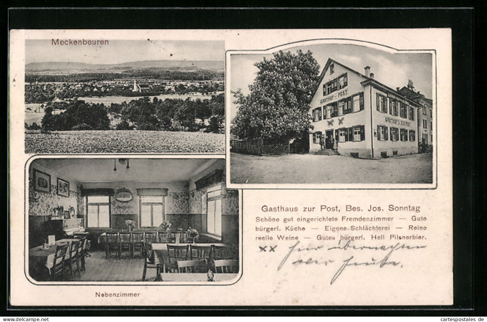 AK Meckenbeuren, Gesamtansicht, Gasthaus-Pension zur Post Jos. Sonntag