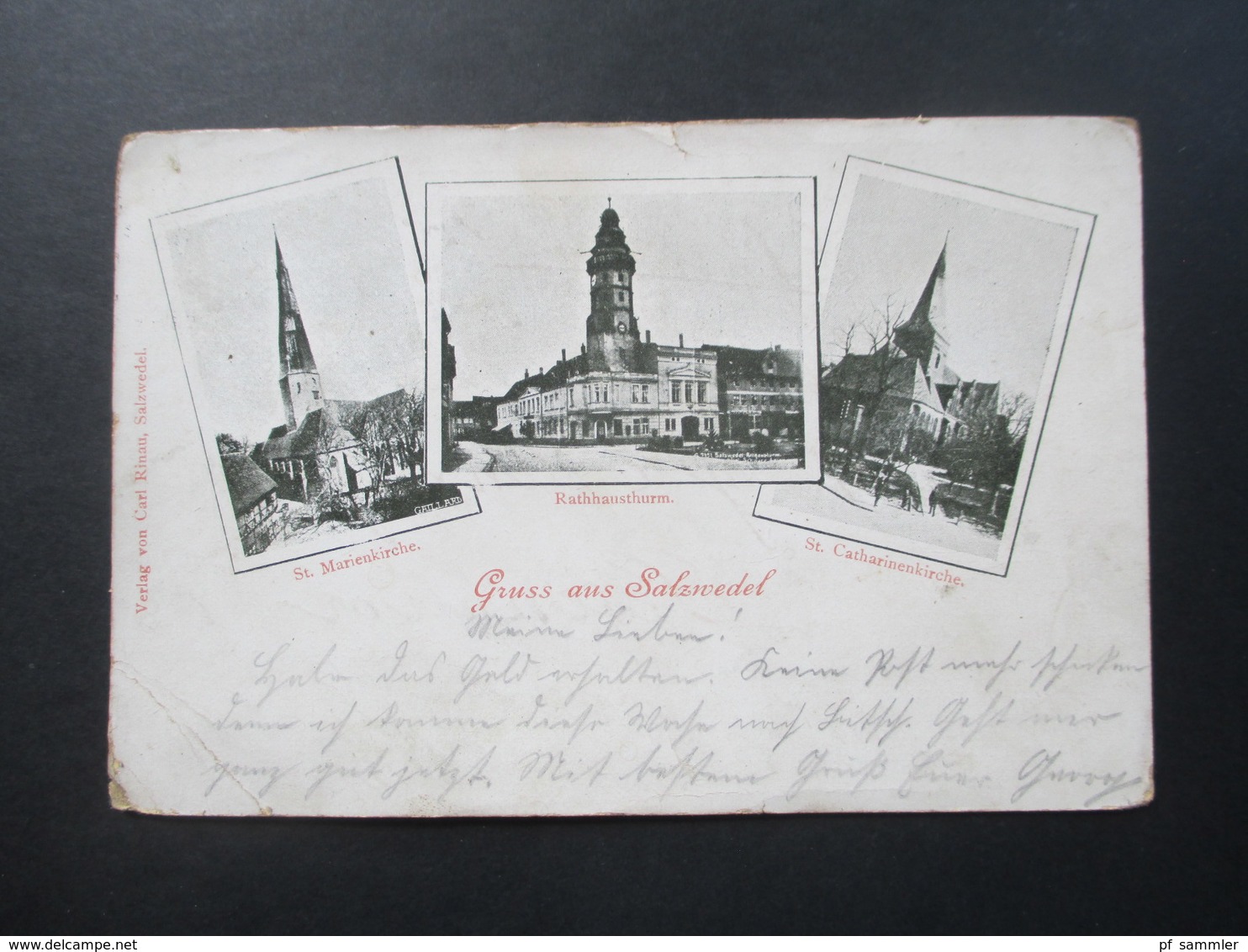 AK Mehrbildkarte Gruss aus Salzwedel 1915 Verlag von Carl Rinau, Salzwedel. St. Marienkirche / St. Catharinenkirche