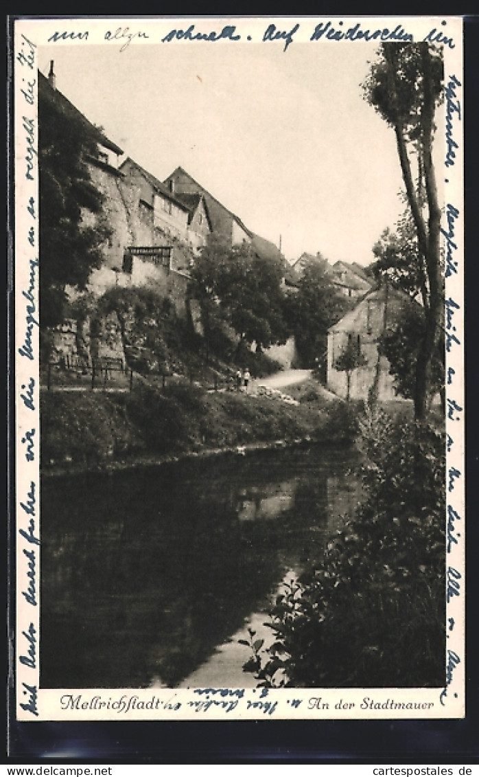 AK Mellrichstadt, Flusspartie an der Stadtmauer