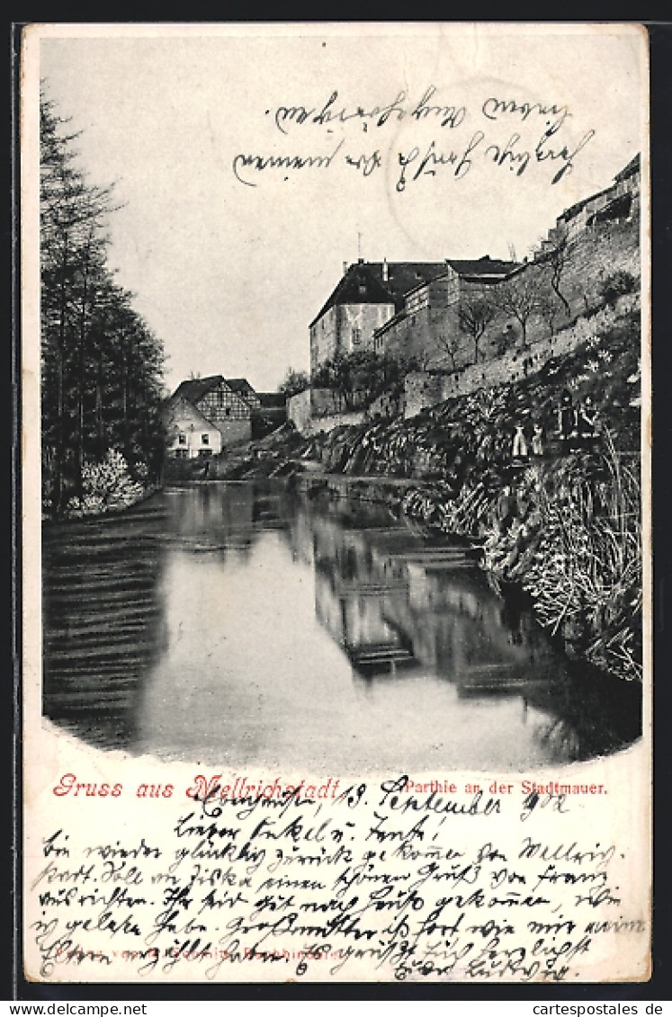 AK Mellrichstadt, Flusspartie an der Stadtmauer