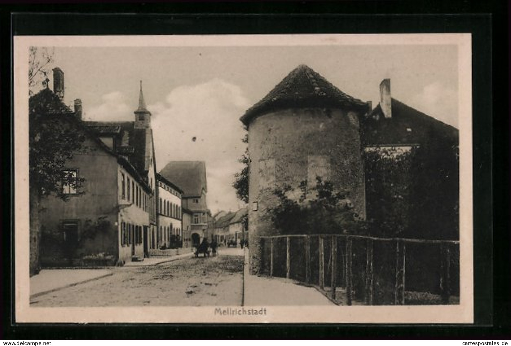 AK Mellrichstadt, Strassenpartie mit Turm