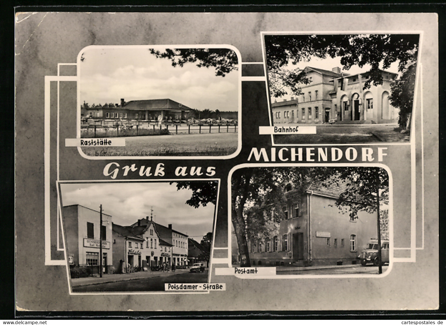 AK Michendorf, Teilansicht Raststätte, Bahnhof, Potsdamer Str., Postamt