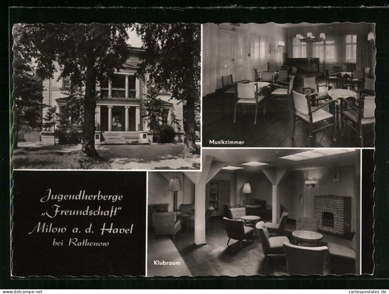 AK Milow a. d. Havel, Jugendherberge Freundschaft, Innenansichten Musikzimmer u. Klubraum