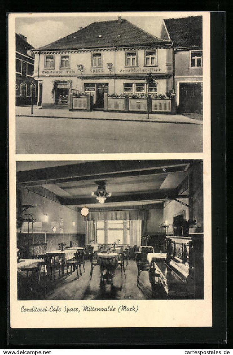 AK Mittenwalde / Mark, Konditorei-Cafe Sparr, Innen - und Aussenansicht, Yorckstrasse 55