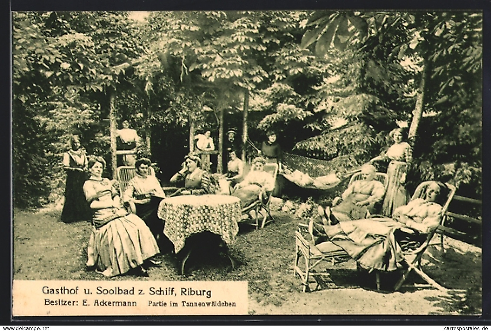 AK Möhlin, Riburg, Gasthaus zum Schiff, Frauen im Tannwäldchen
