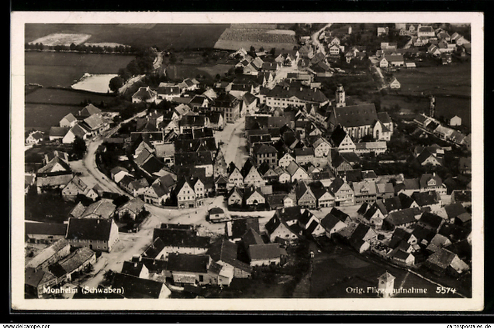 AK Monheim, Orig. Fliegeraufnahme der Ortschaft