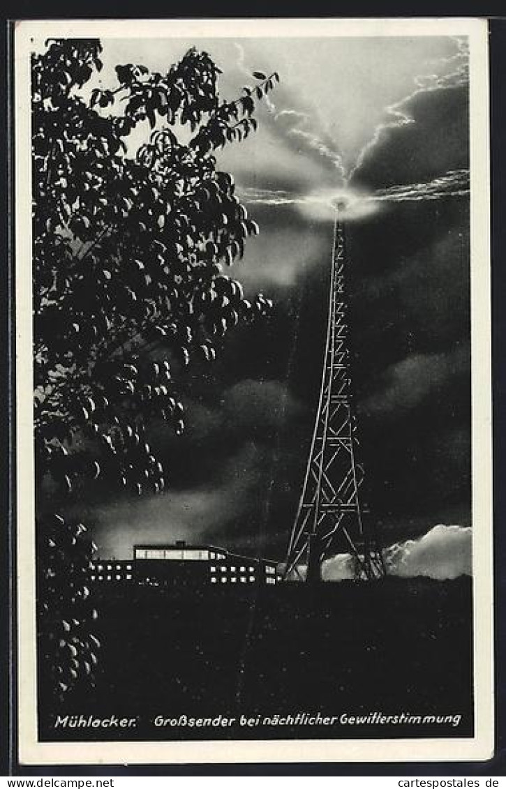 AK Mühlacker, Grosssender bei nächtlicher Gewitterstimmung
