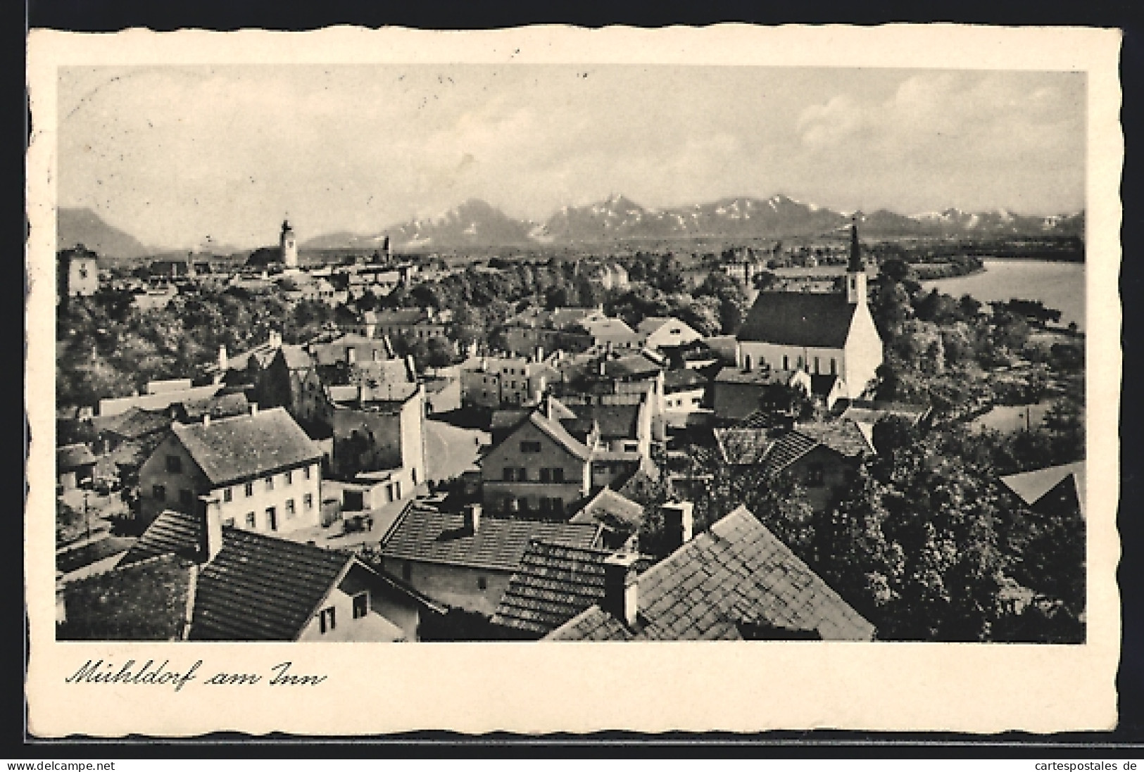 AK Mühldorf am Inn, Teilansicht mit Kirche
