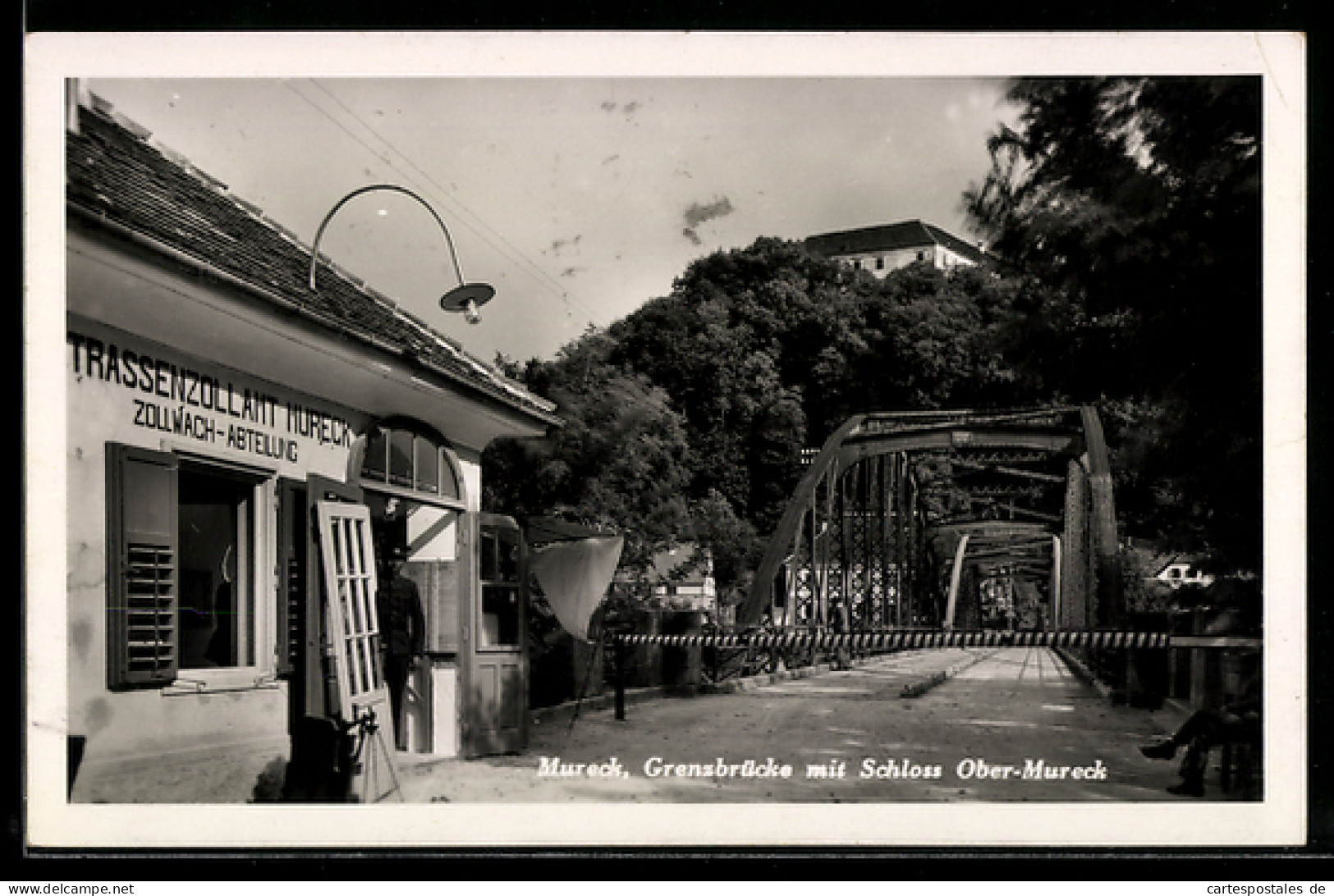 AK Mureck, Grenzbrücke mit Schloss Ober-Mureck, Trassenzollamt