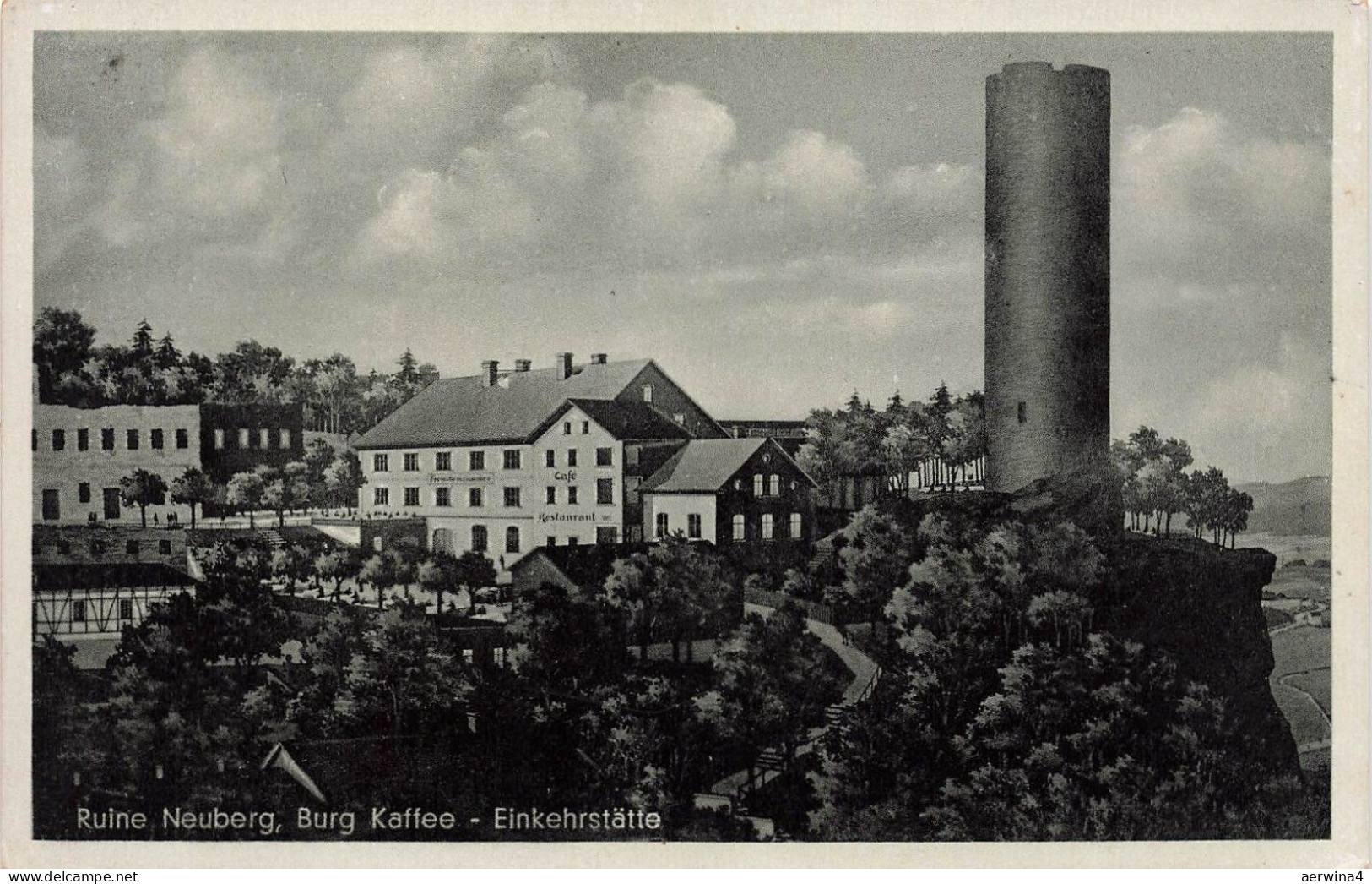 AK Neuburg Burg Kaffee Restaurant Einkehrstätte Sudeten ungelaufen Postkarte
