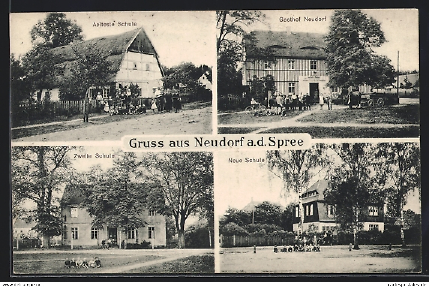AK Neudorf a. d. Spree, älteste Schule, Gasthof Neudorf, Neue & Zweite Schule