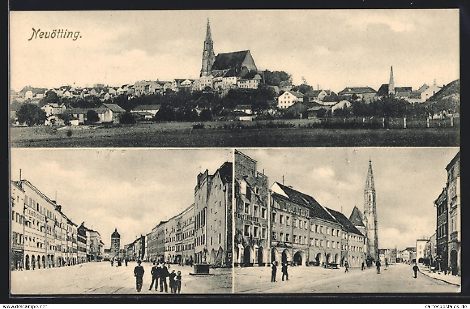 AK Neuötting, Knabenschule, Kirche, Ortsansicht