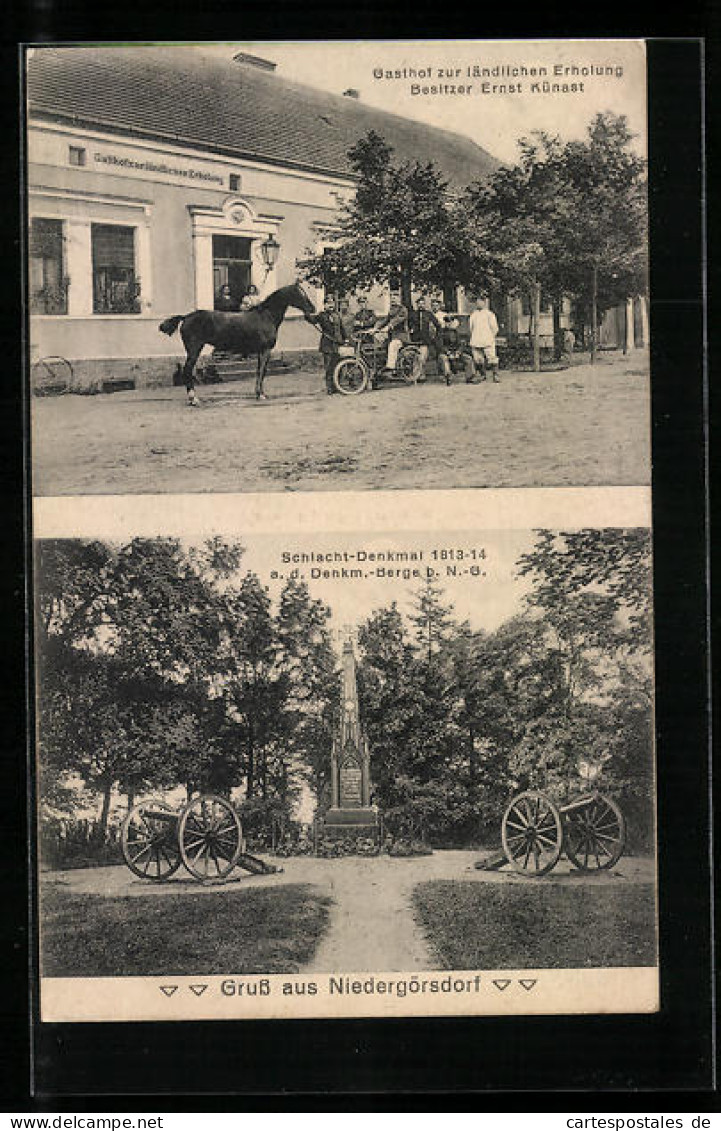 AK Niedergörsdorf, Gasthof zur ländlichen Erholung, Schlacht-Denkmal 1813-14